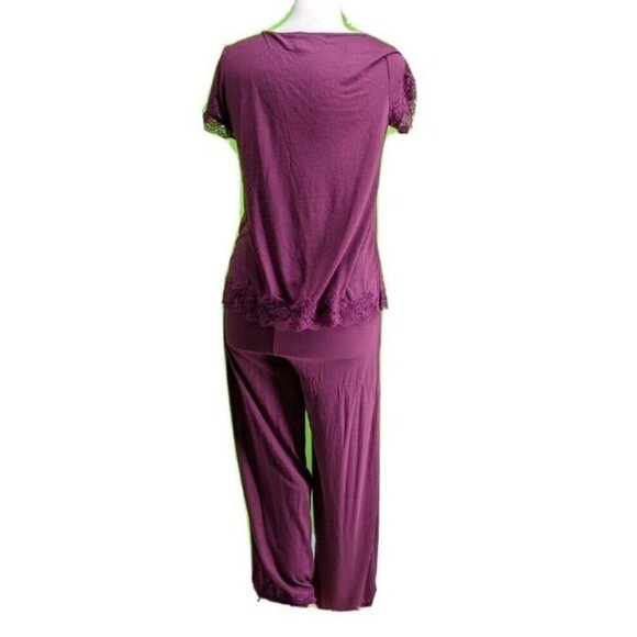 Charter Club Womens Lace Trim Pajama Set Savory Wine Modal Stretch Knit XS NEW - Picture 4 of 10